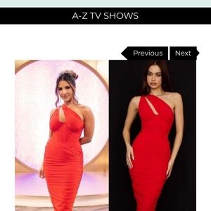 Red body-con rushed one shoulder midi dress